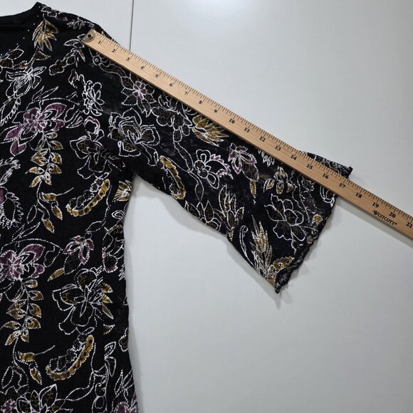 Canda C&A Top Womens L Black Floral Lined 3/4 Sheer Sleeves Lagenlook Whimsigoth - Picture 5 of 15